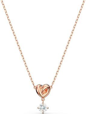 Women's Pendant Necklace Rose Gold Heart Crystal Jewelry Set Necklace Earrings